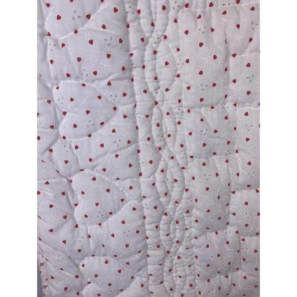 Vintage Baby Bed Patchwork‎ Quilt Hearts Hand Made Ditzy Floral Eyelet Blue Pink
